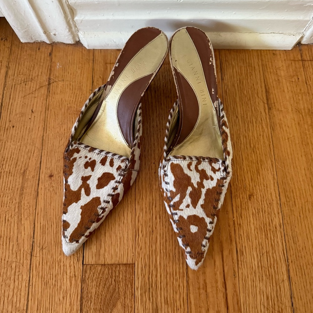 Vintage Cowhide Mules with Kitten Heel